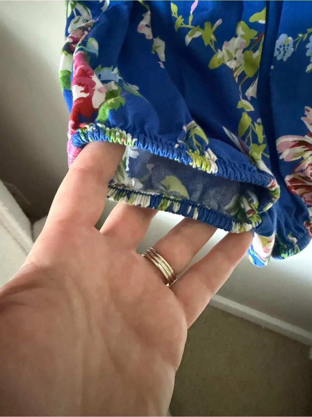 Ralph Lauren Girls 3M Blue Floral Cotton Romper One-Piece Short Sleeve Baby